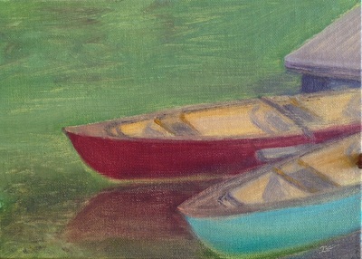 Jenny Lake Canoes Study in Jackson, Wy painting.