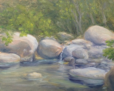 Water with Boulders in Ojai CA painting.
