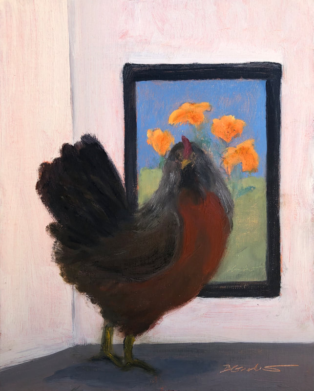 Art Buyer, Hen with art painting.