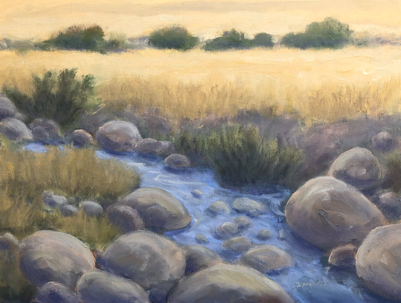 Creek on Santa Ana Road with Native Shrubs, Ojai CA Landscape painting.  