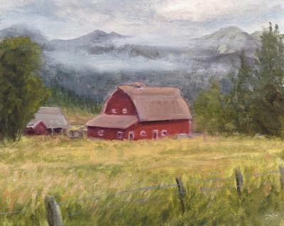 Jackson Hole Barn - Rainy Day painting.