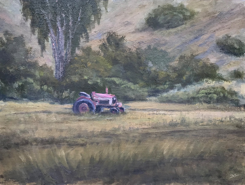 Tractor in Field, Ojai CA painting.