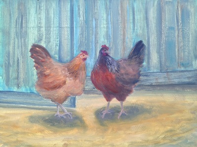 Two Hens in the Yard painting.