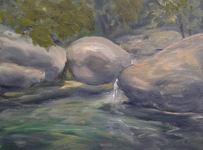 Waterfall with boulders Study l , Ojai CA painting