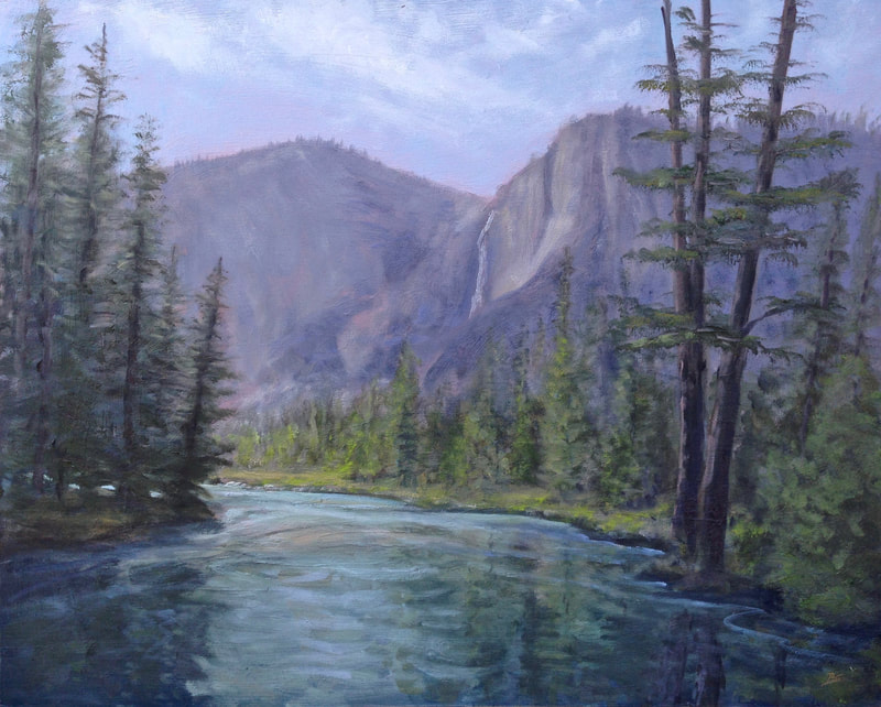 Yosemite Falls from Housekeeping Camp, Yosemite Valley CA painting.